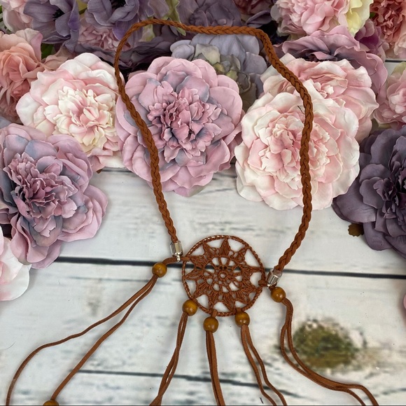 Boho Peacock/Brown Feather Dreamcatcher Headdress - Picture 12 of 14